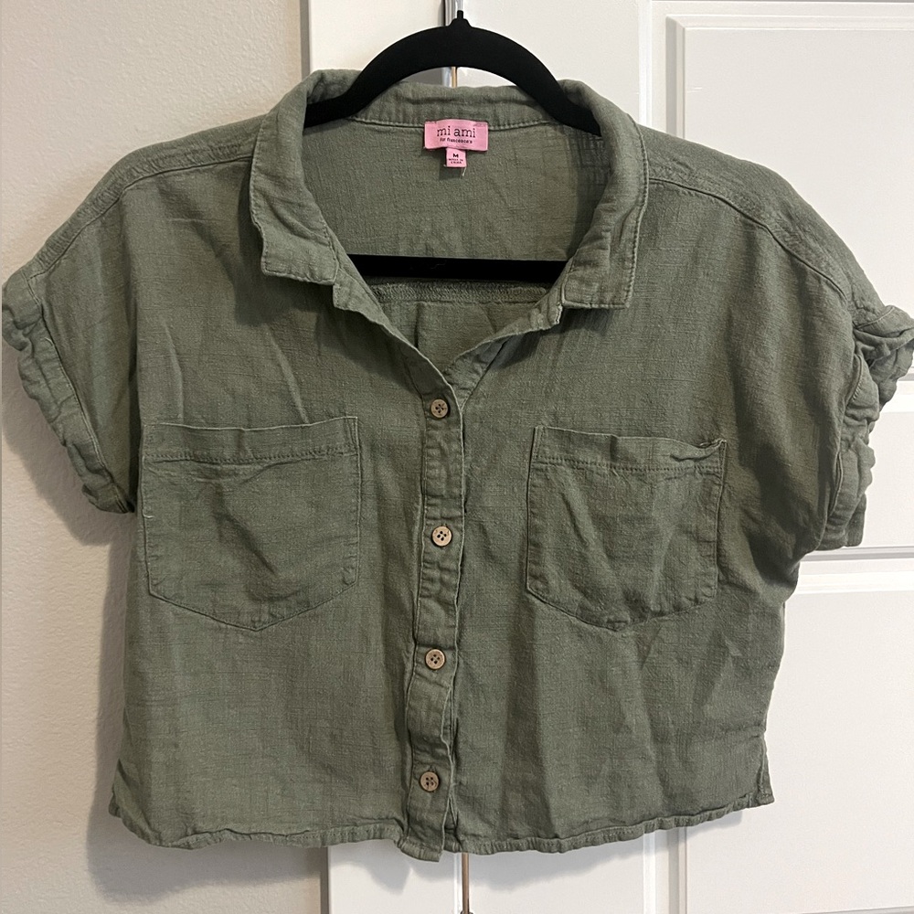 Olive green short sleeve button down shirt